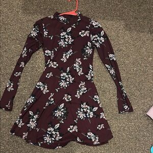 Lush Red Fit and Flare Long Sleeve Dress